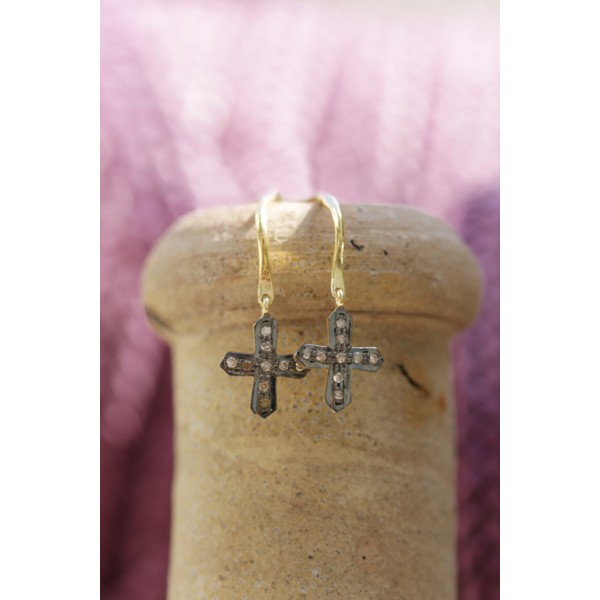 5 Octobre sidabro auskarai su deimantais CROSS D